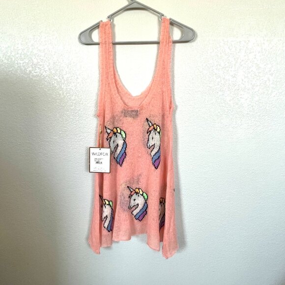 Wildfox White Label Pink Knit Unicorn Swing Tank Tunic Top NEW Size Small NWT - Picture 4 of 5